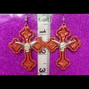 Cutout Cross Longhorn SR Burnt Orange Earrings